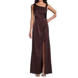 Alex Evenings Sleeveless Asymmetrical Neck Front Slit Dress burgundy size 4